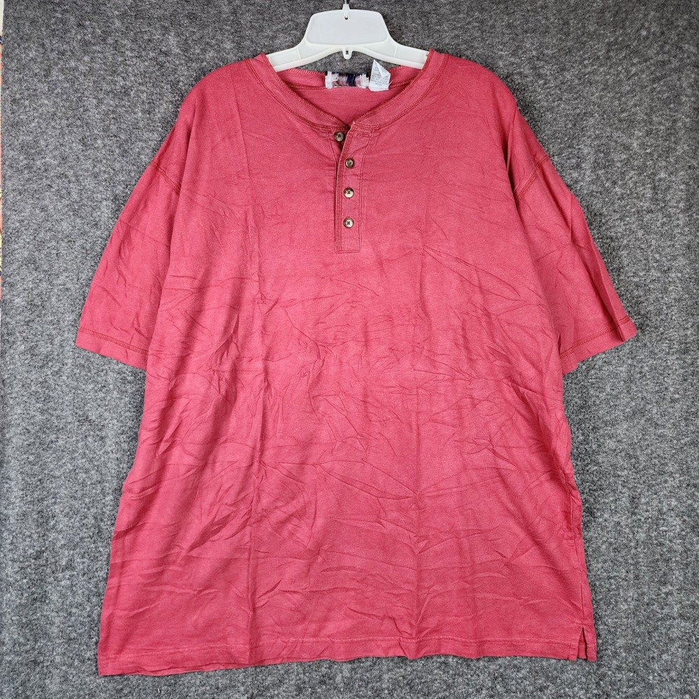 Tidewater Traders Henley Mens XL Red Short Sleeve Cotton EUC